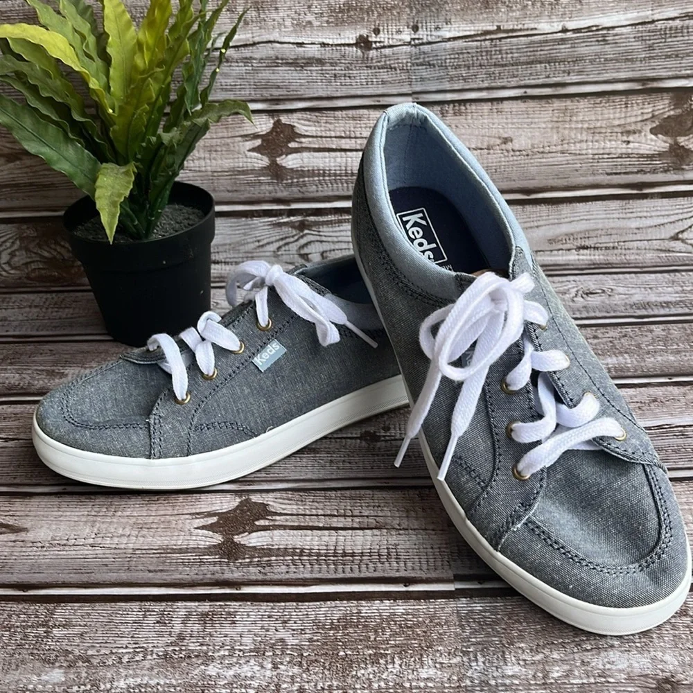 Keds Gray with light Blue Canvas Sneakers with White Accents Size 6.5